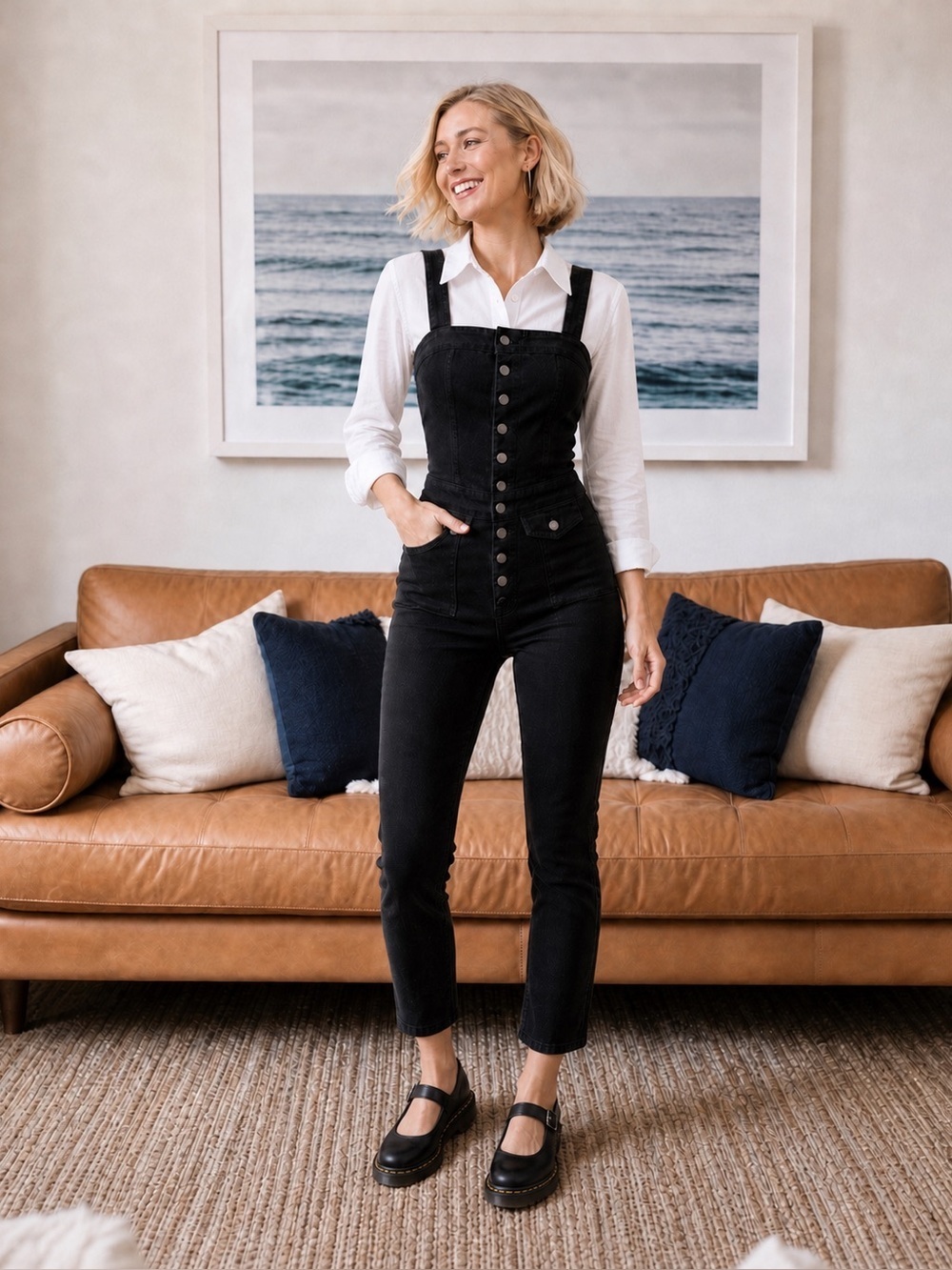 Grlfrnd Hill Overalls In Double Dare Black Size XS